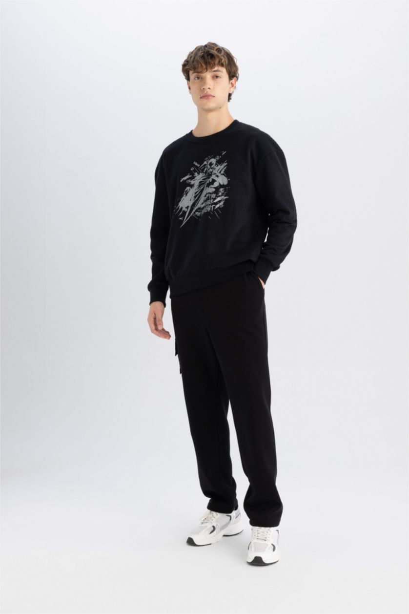 Ерлер қара Batman бокси фит үлкен дөңгелек жаға Свитер