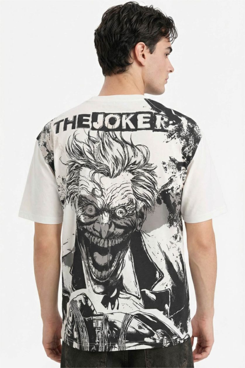 Мужчины Бежевый Футболка Justice League Boxy Fit с круглым вырезом принтом и коротким рукавом