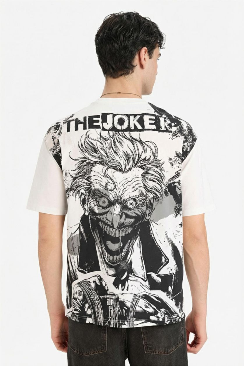 Мужчины Бежевый Футболка Justice League Boxy Fit с круглым вырезом принтом и коротким рукавом