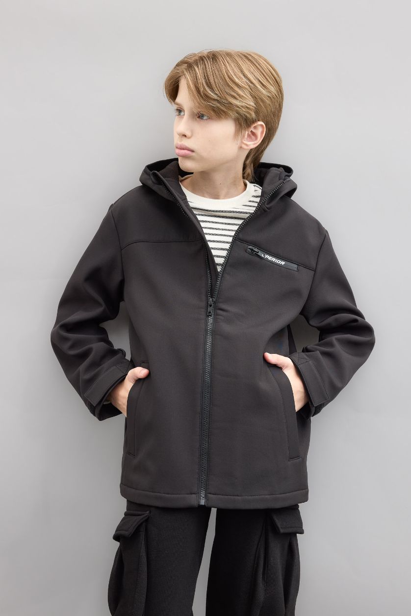 Boys & Teens Black Boy Hooded Water Repellent Fleece Lined Raincoat