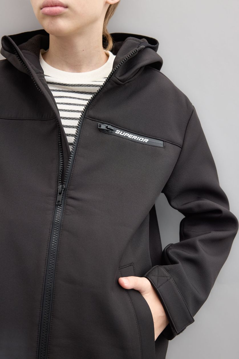 Boys & Teens Black Boy Hooded Water Repellent Fleece Lined Raincoat