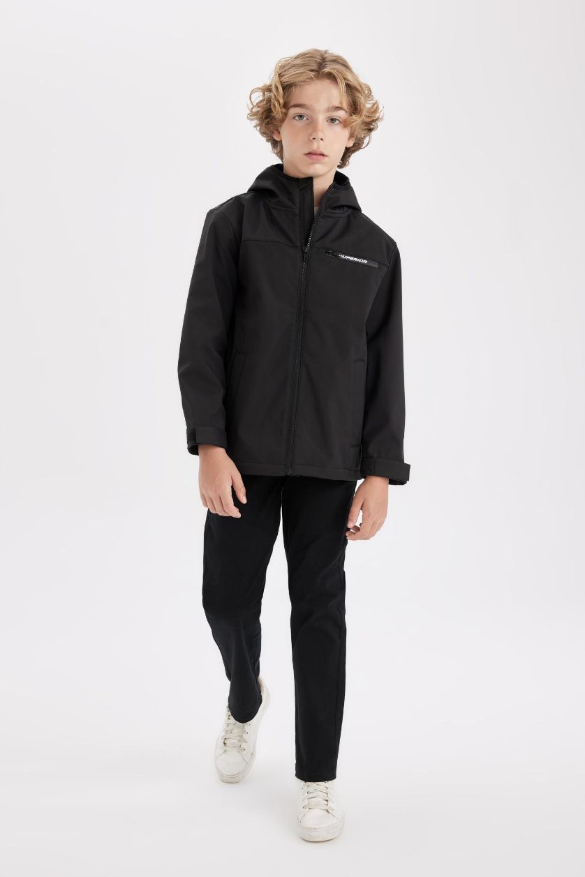 Boys & Teens Black Boy Hooded Water Repellent Fleece Lined Raincoat