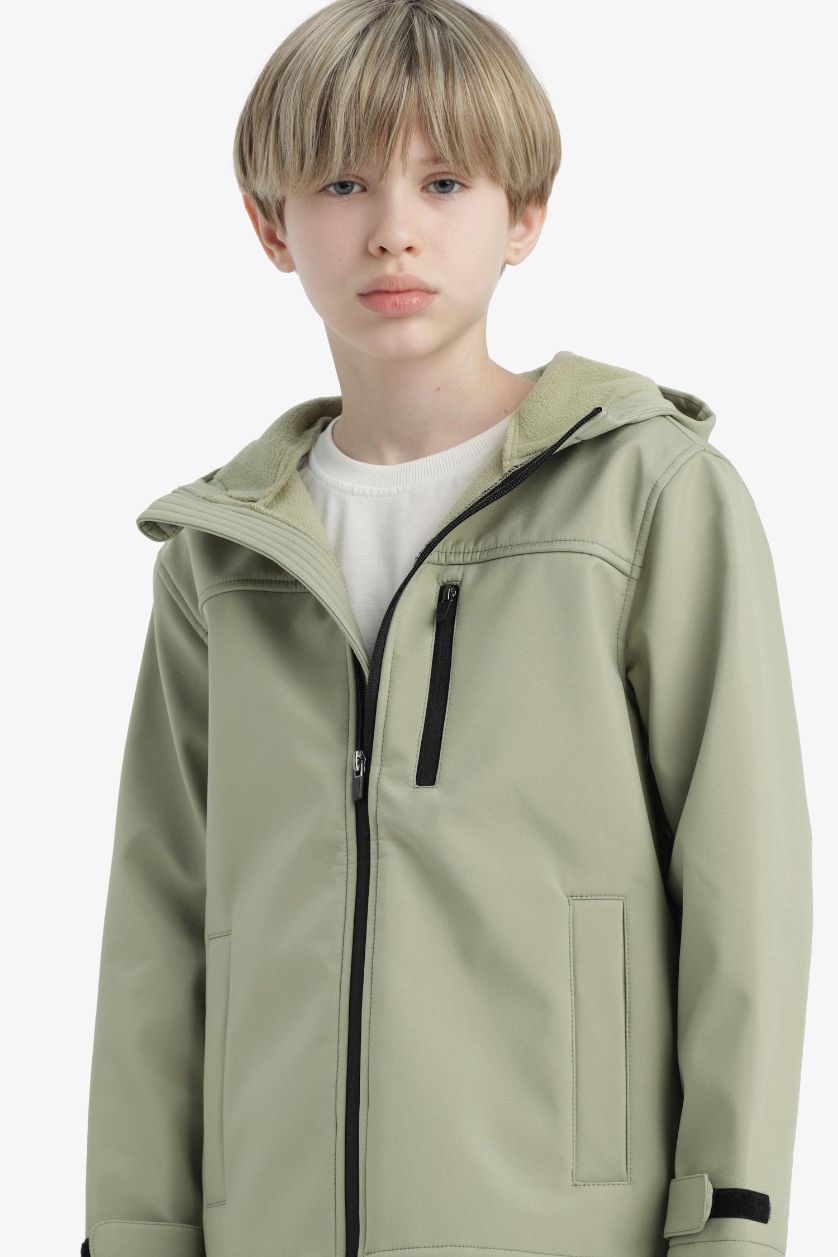 أولادي أخضر بالطو مطر اولادي طارد للماء بكابيشون مبطن بالصوف