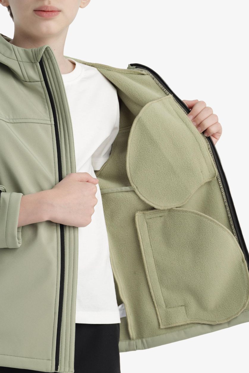 أولادي أخضر بالطو مطر اولادي طارد للماء بكابيشون مبطن بالصوف