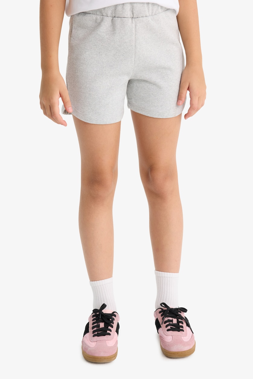 Kız Çocuk - Genç Kız Gri Melanj Kız Çocuk Beli Lastikli Basic Düz Şort