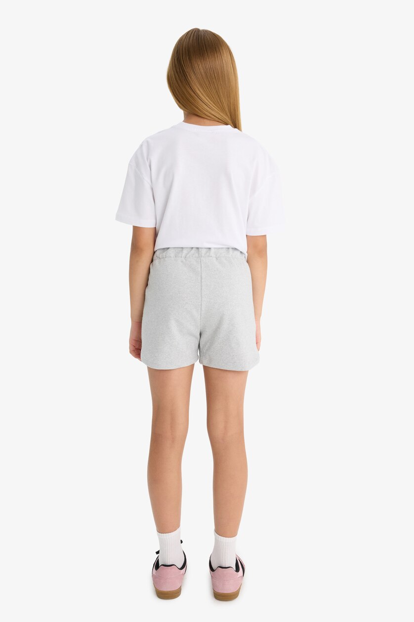 Kız Çocuk - Genç Kız Gri Melanj Kız Çocuk Beli Lastikli Basic Düz Şort