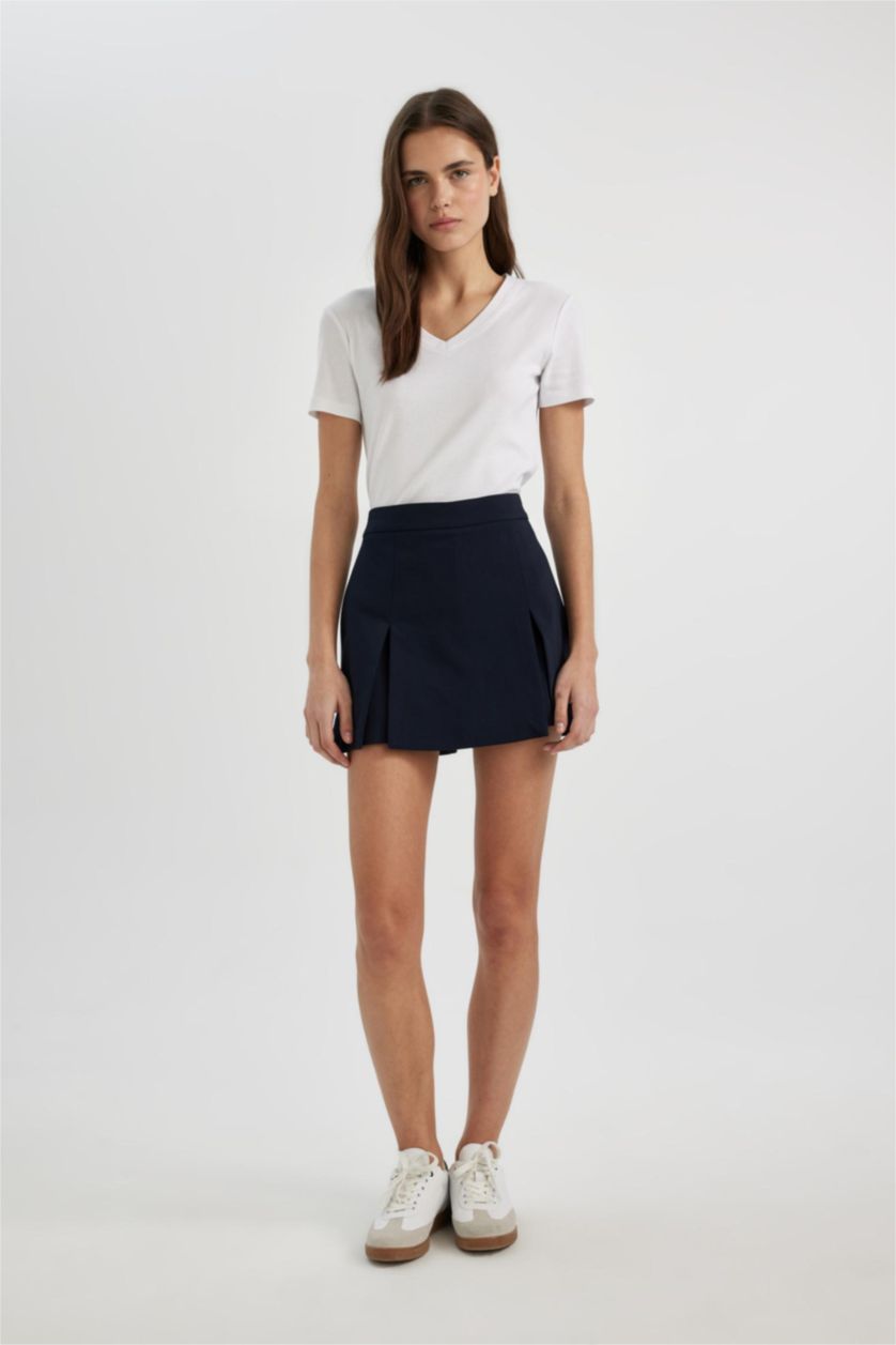 Kadın Lacivert Yüksek Bel Geniş Paça Şort Etek