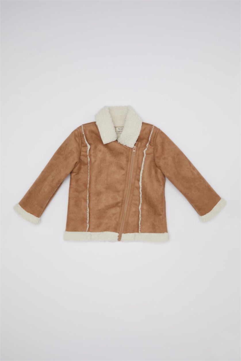 BÉBÉ FILLE Écru Veste à col en V doublé en fausse fourrure avec poches pour Bébé Fille