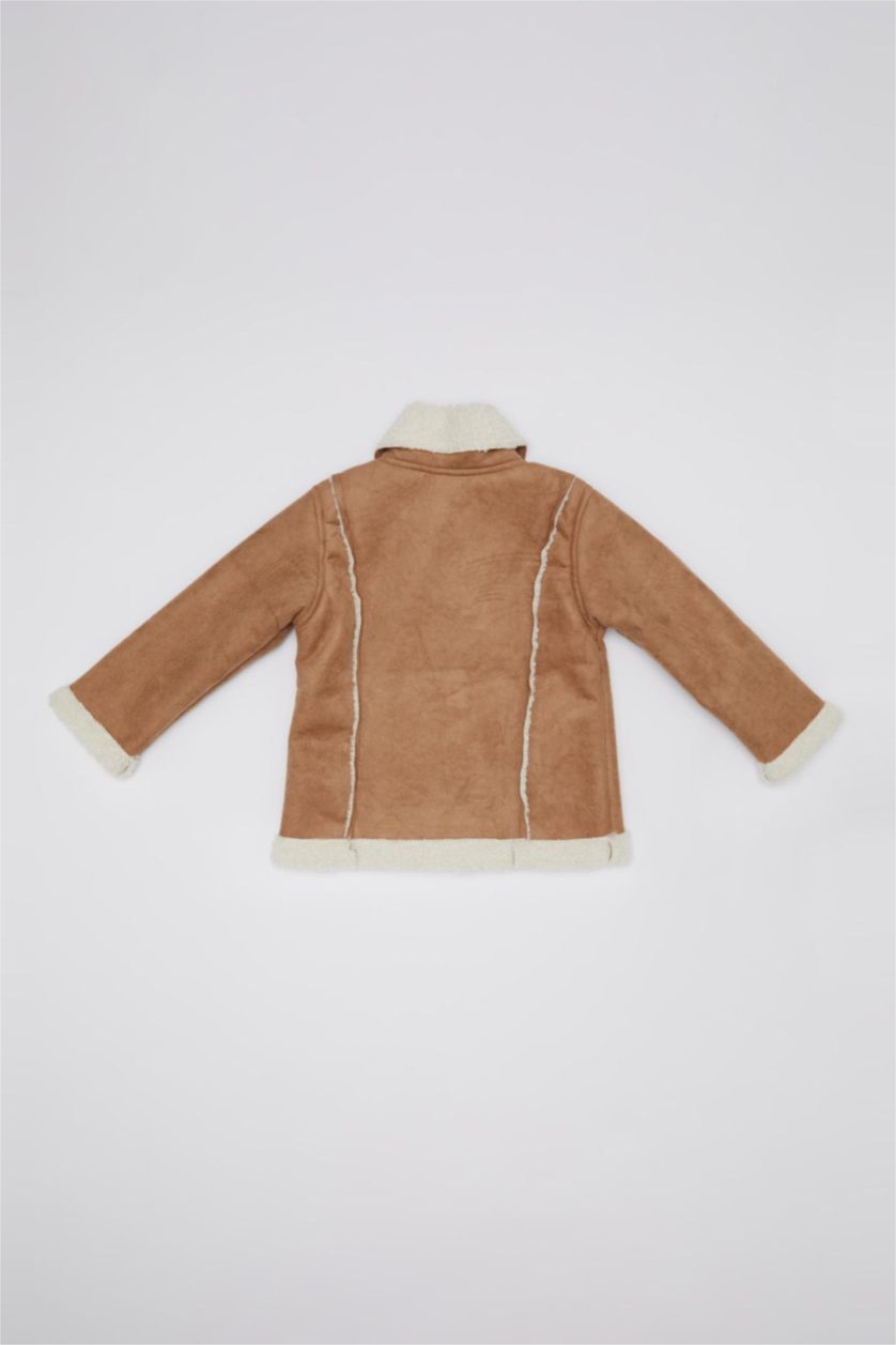 BÉBÉ FILLE Écru Veste à col en V doublé en fausse fourrure avec poches pour Bébé Fille