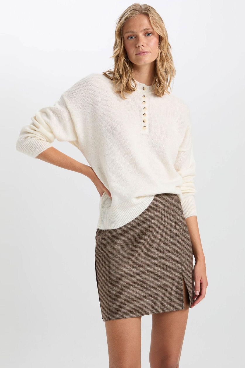 WOMAN Brown A Cut Plaid Normal Waist Mini Skirt