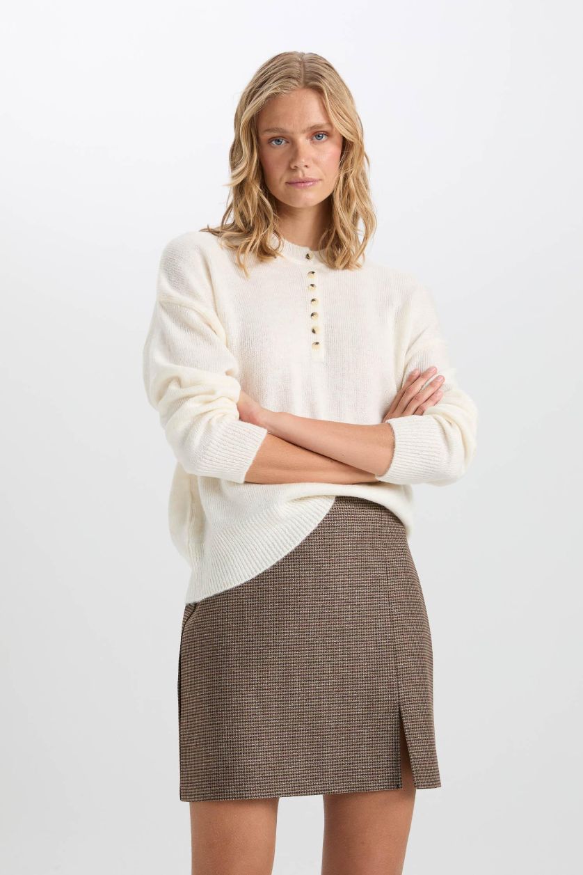 WOMAN Brown A Cut Plaid Normal Waist Mini Skirt