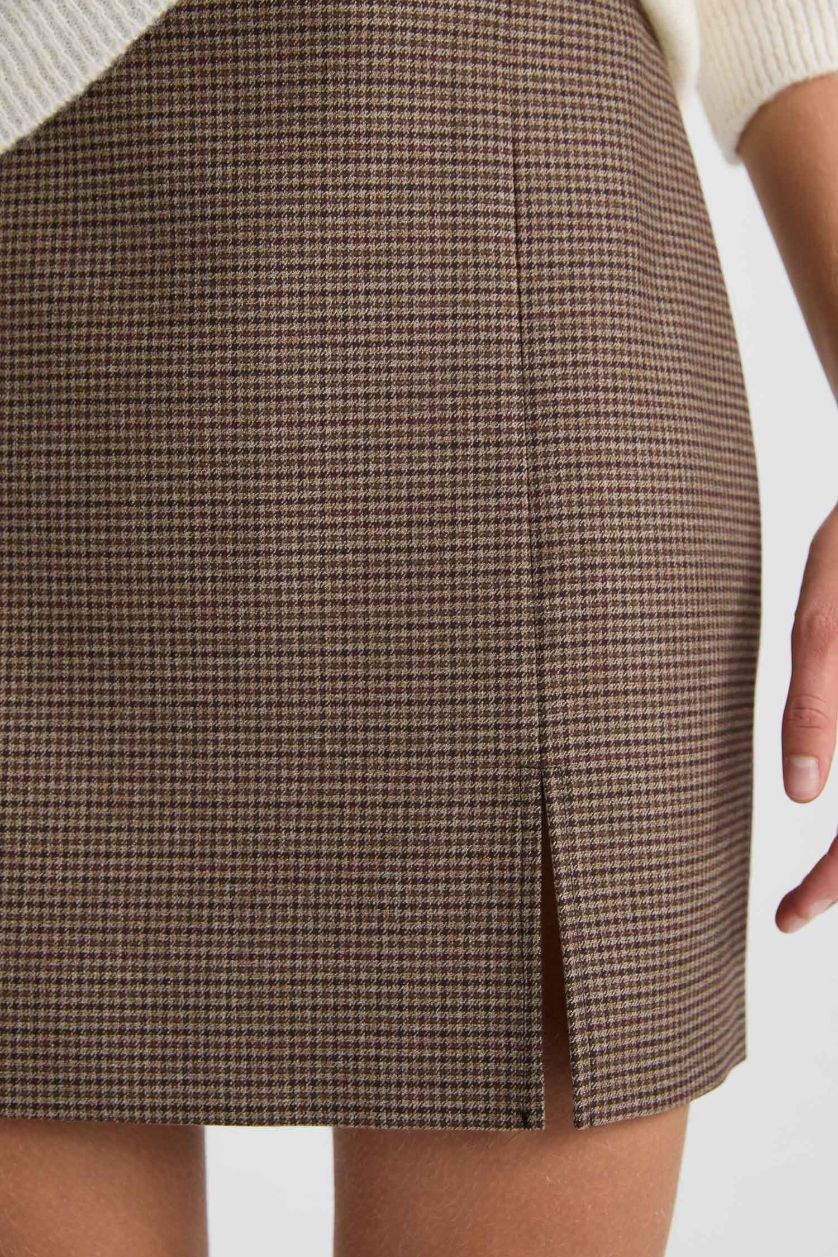 WOMAN Brown A Cut Plaid Normal Waist Mini Skirt