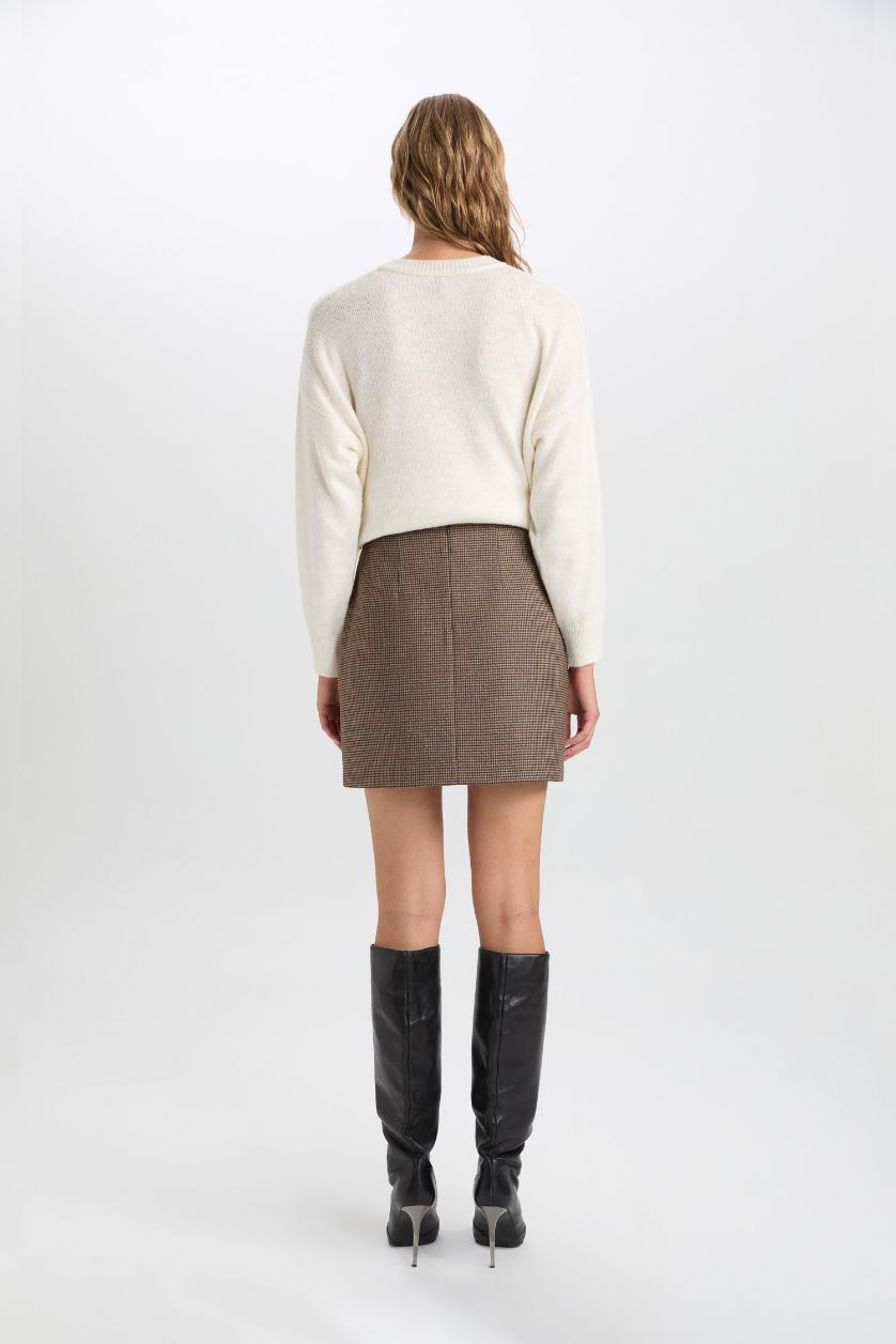 WOMAN Brown A Cut Plaid Normal Waist Mini Skirt