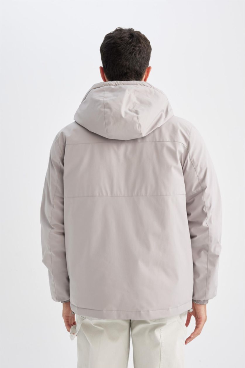 Erkek Taş Regular Fit Çıtçıt Kapama İç Cepli Kapüşonlu Fermuarlı Mont