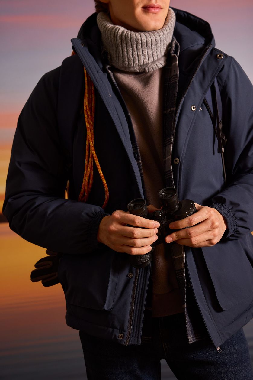 Erkek Lacivert Su İtici Kapüşonlu Mont