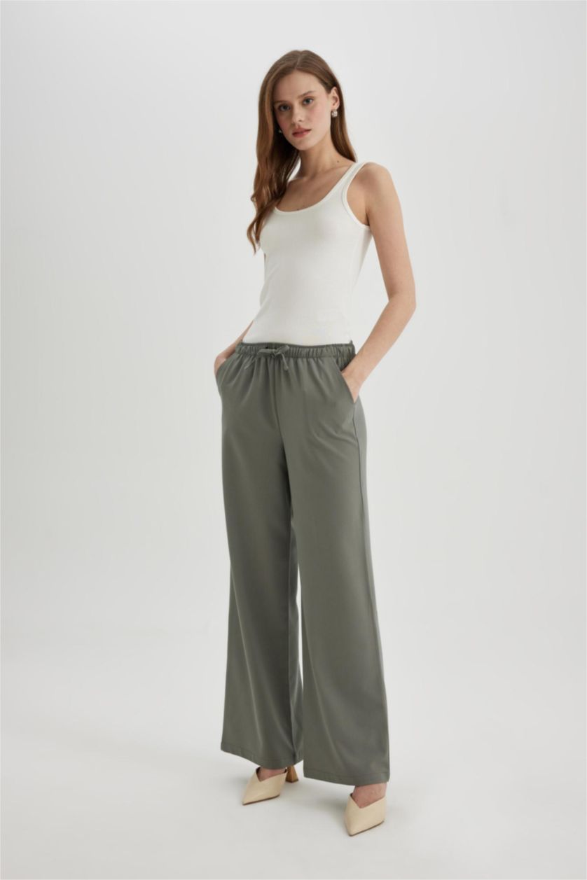 Әйелдерге хаки кең аяқ Шалбар