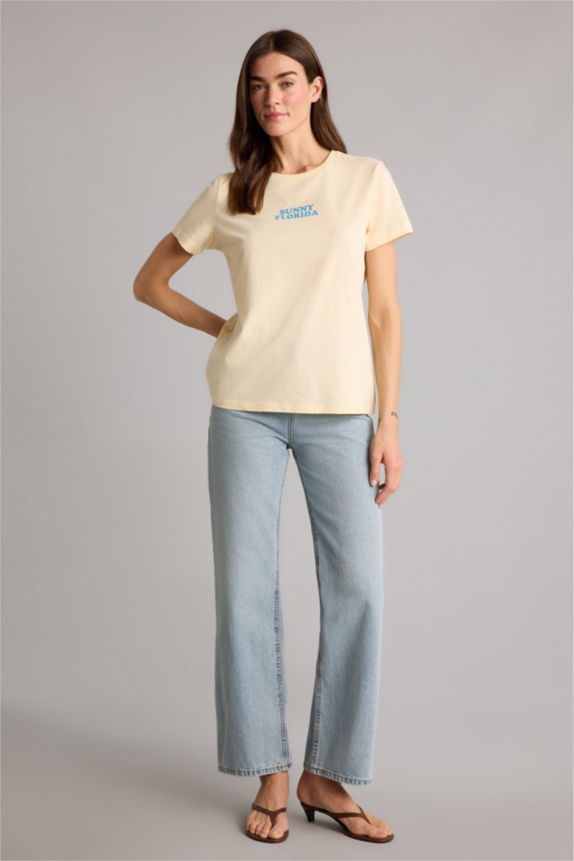 Woman Light Yellow Regular Fit Short Sleeve T-Shirt