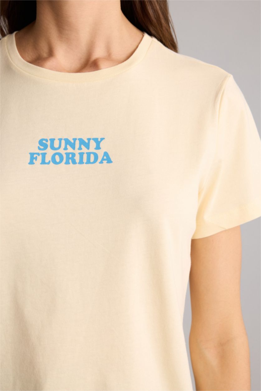 Woman Light Yellow Regular Fit Short Sleeve T-Shirt