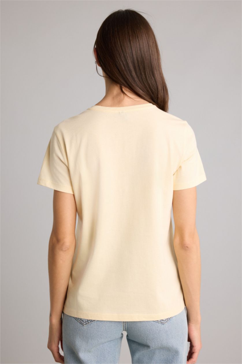 Woman Light Yellow Regular Fit Short Sleeve T-Shirt