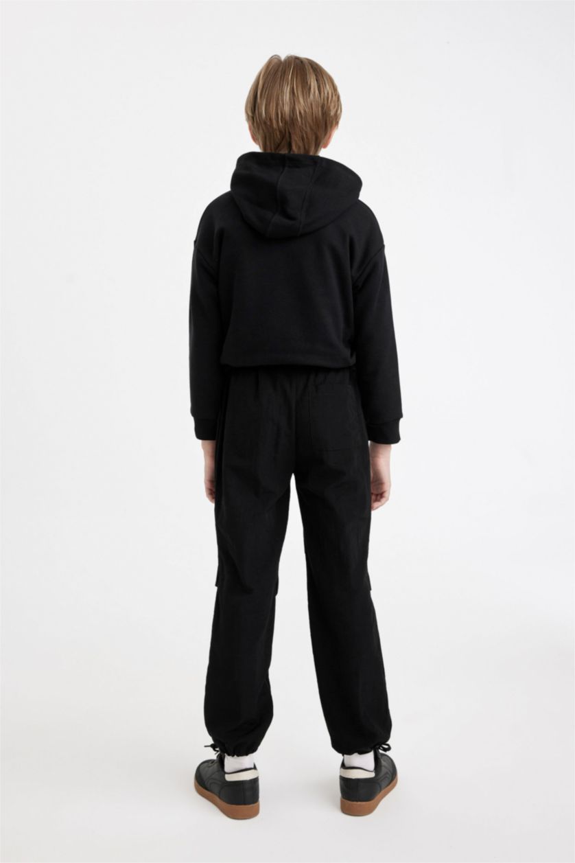 Erkek Çocuk - Genç Erkek Siyah Erkek Çocuk Beli ve Paçası Lastikli Paraşüt Jogger Pantolon