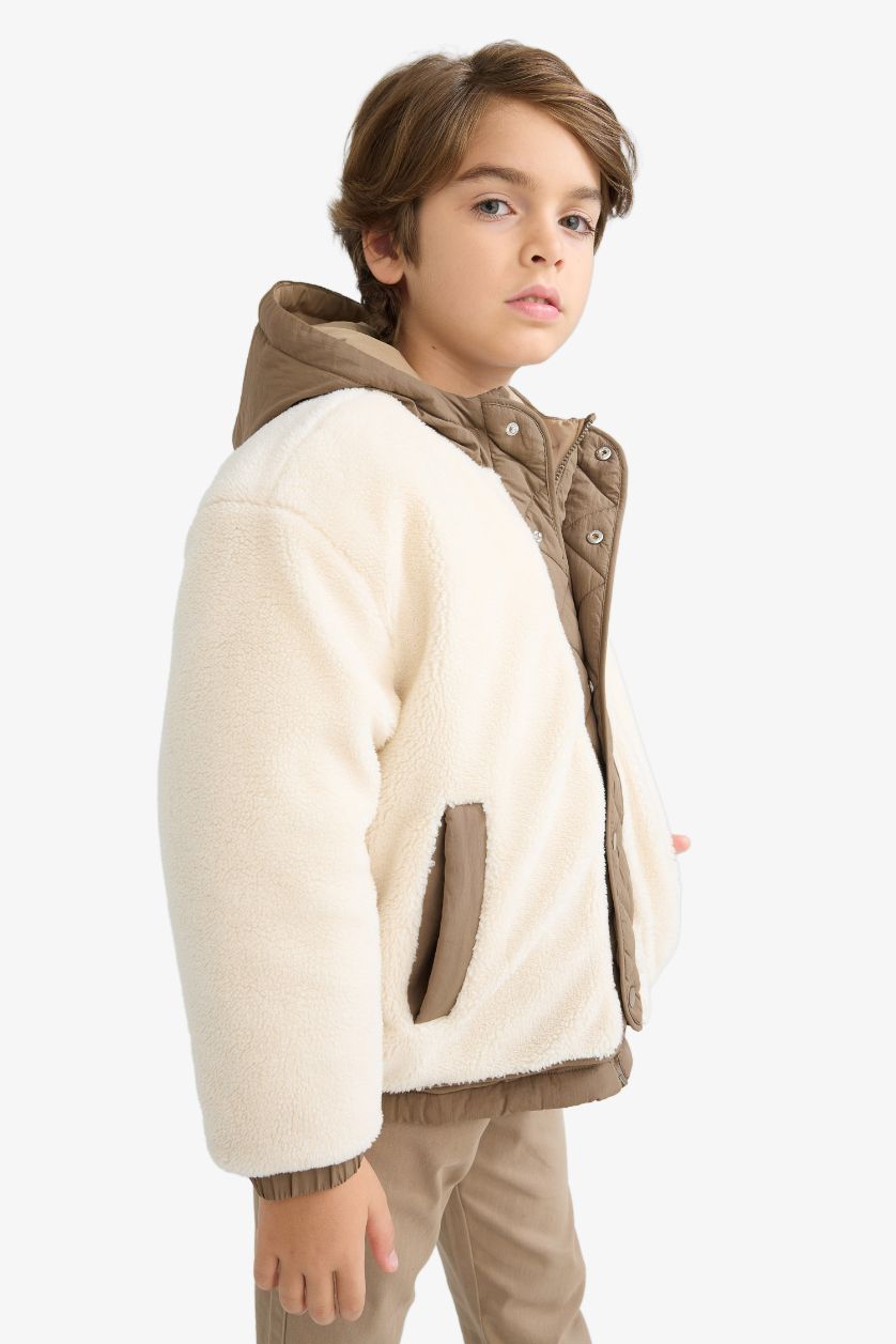 Boys & Teens Ecru Boy Hooded Plush Jacket