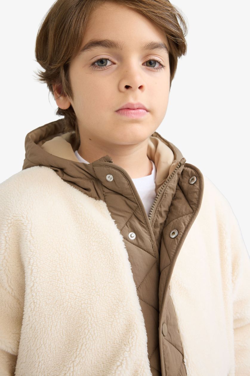 Boys & Teens Ecru Boy Hooded Plush Jacket