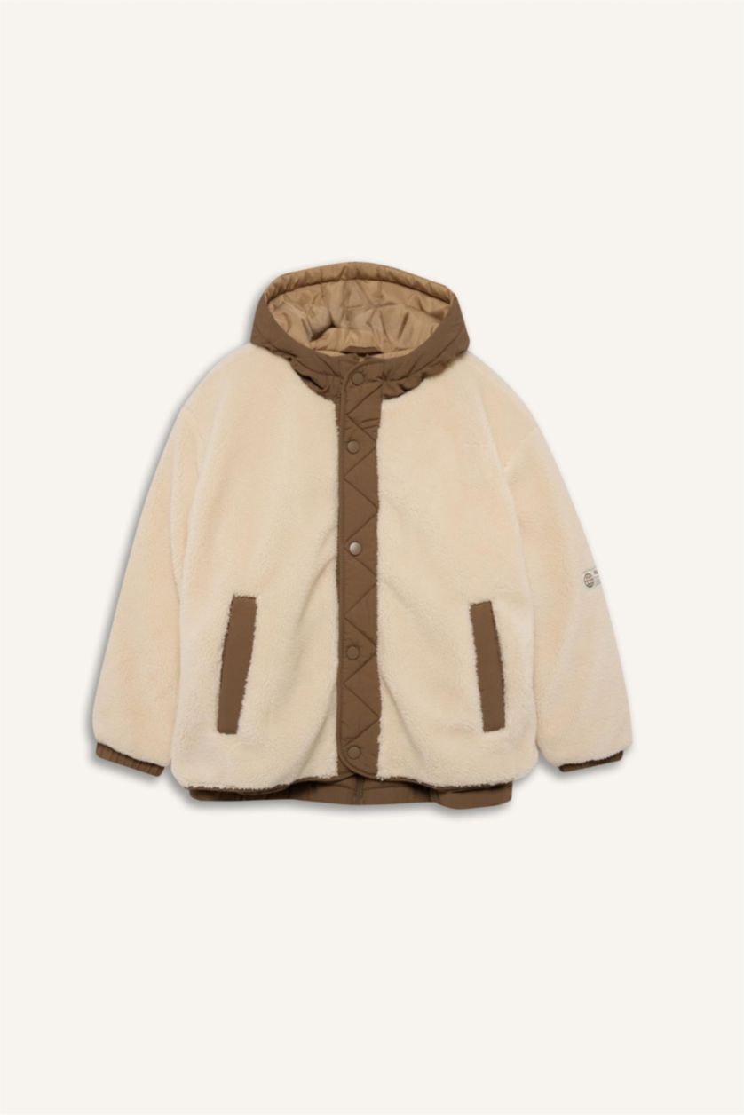 Boys & Teens Ecru Boy Hooded Plush Jacket