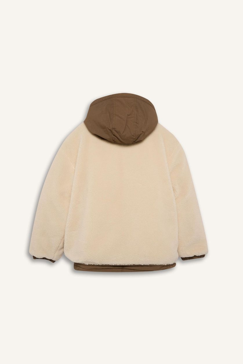 Boys & Teens Ecru Boy Hooded Plush Jacket