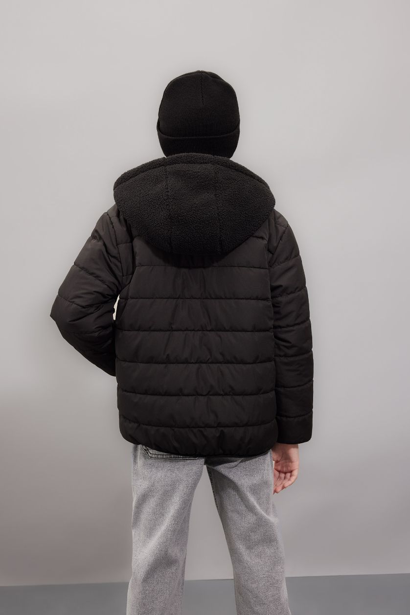 Boys & Teens Black Boy Hooded Two Sided Puffer Jacket