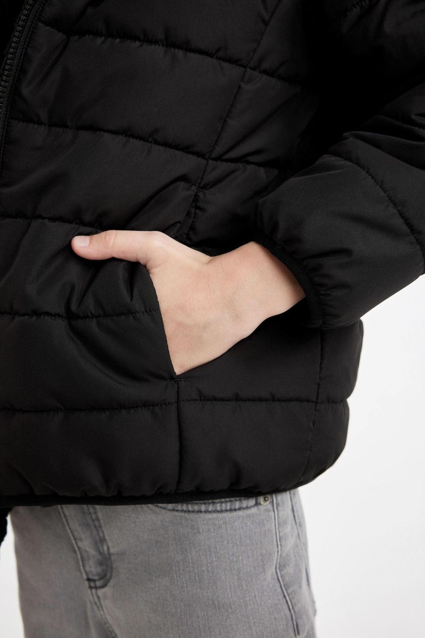 Boys & Teens Black Boy Hooded Two Sided Puffer Jacket