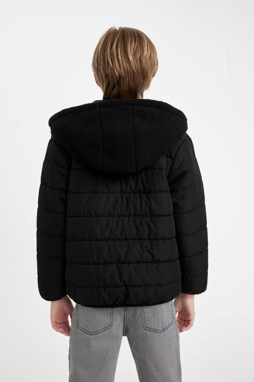 Boys & Teens Black Boy Hooded Two Sided Puffer Jacket