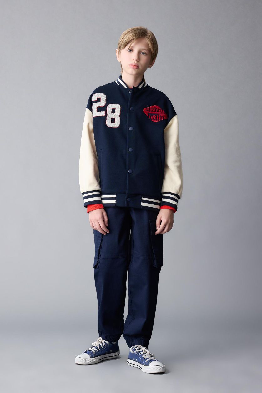 Erkek Çocuk - Genç Erkek Lacivert Kargo Cepli Beli Bağcıklı Lastikli Paça Lacivert Jogger Gabardin Pantolon Erkek Çocuk