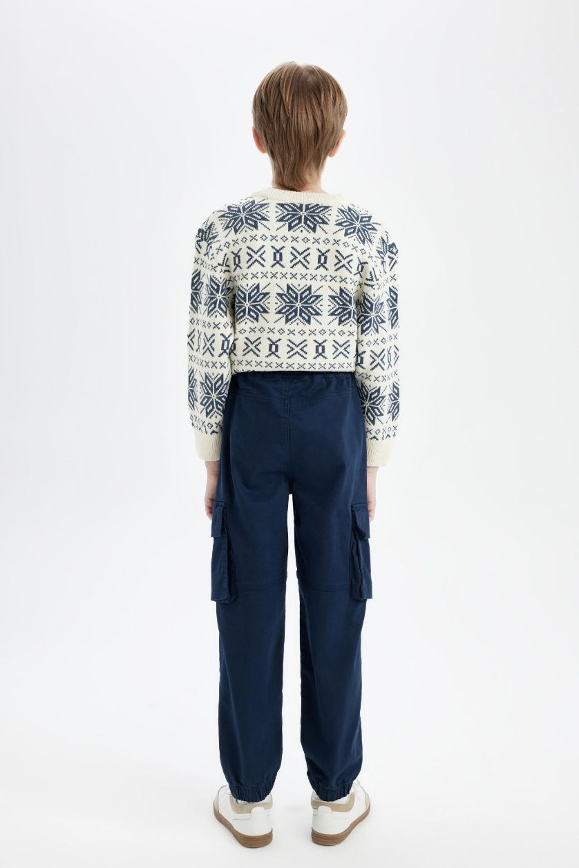 Erkek Çocuk - Genç Erkek Lacivert Kargo Cepli Beli Bağcıklı Lastikli Paça Lacivert Jogger Gabardin Pantolon Erkek Çocuk