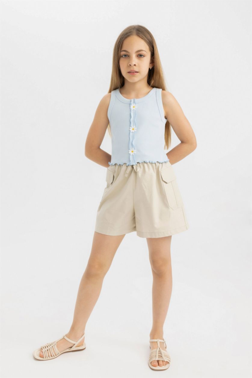 Kız Çocuk - Genç Kız Açık Mavi Kız Çocuk Bisiklet Yaka Çiçekli Atlet