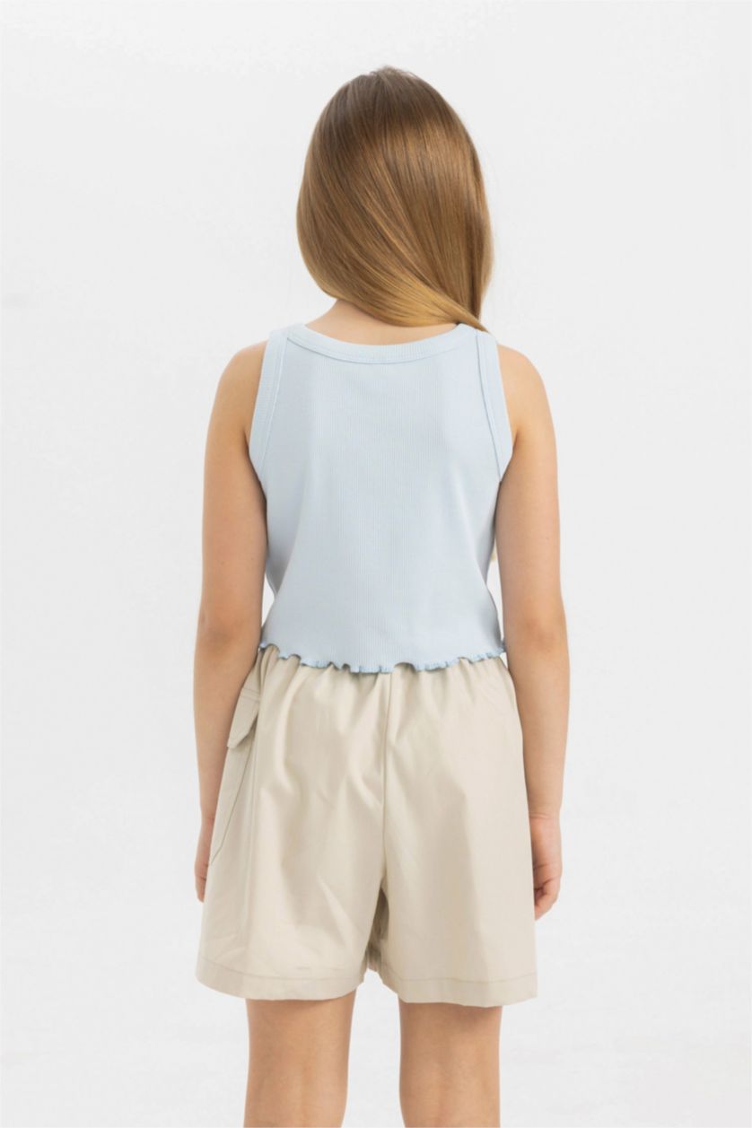 Kız Çocuk - Genç Kız Açık Mavi Kız Çocuk Bisiklet Yaka Çiçekli Atlet