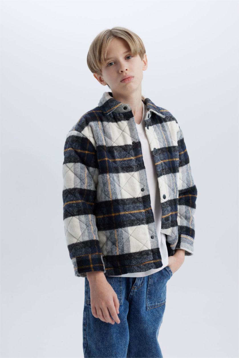 Boys & Teens NAVY Boy Oversize Fit Polo Neck Flannel Snap Closure Shirt Jacket