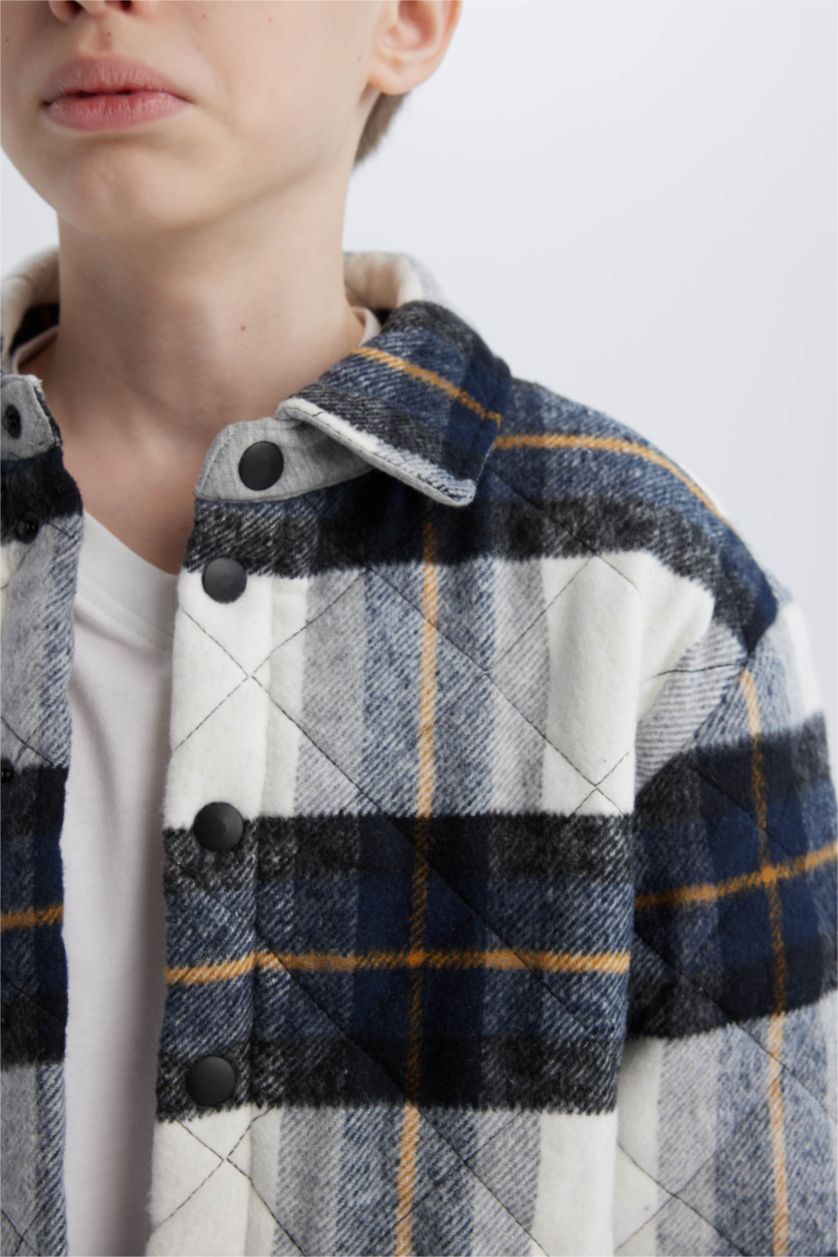 Boys & Teens NAVY Boy Oversize Fit Polo Neck Flannel Snap Closure Shirt Jacket