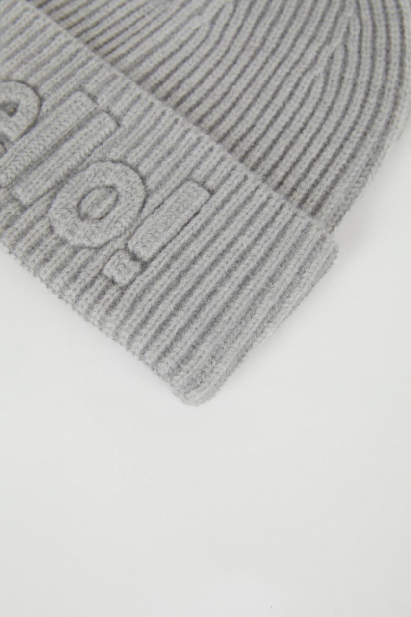 WOMAN Grey Woman Slogan Printed Knitted Beanie