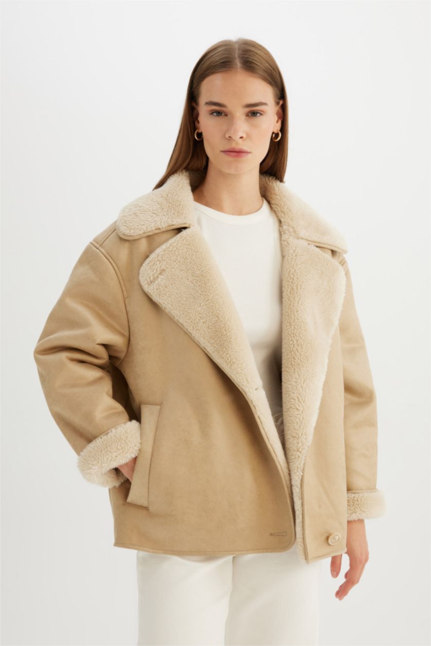 WOMAN Ecru Zipper Faux Leather Jacket