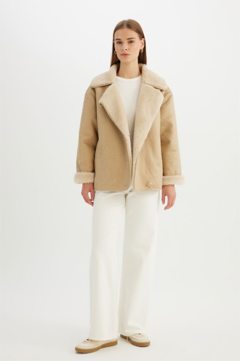WOMAN Ecru Zipper Faux Leather Jacket