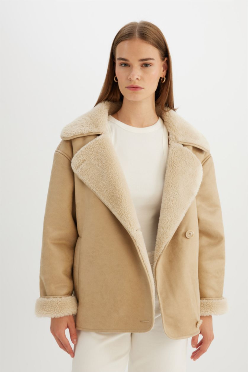 WOMAN Ecru Zipper Faux Leather Jacket