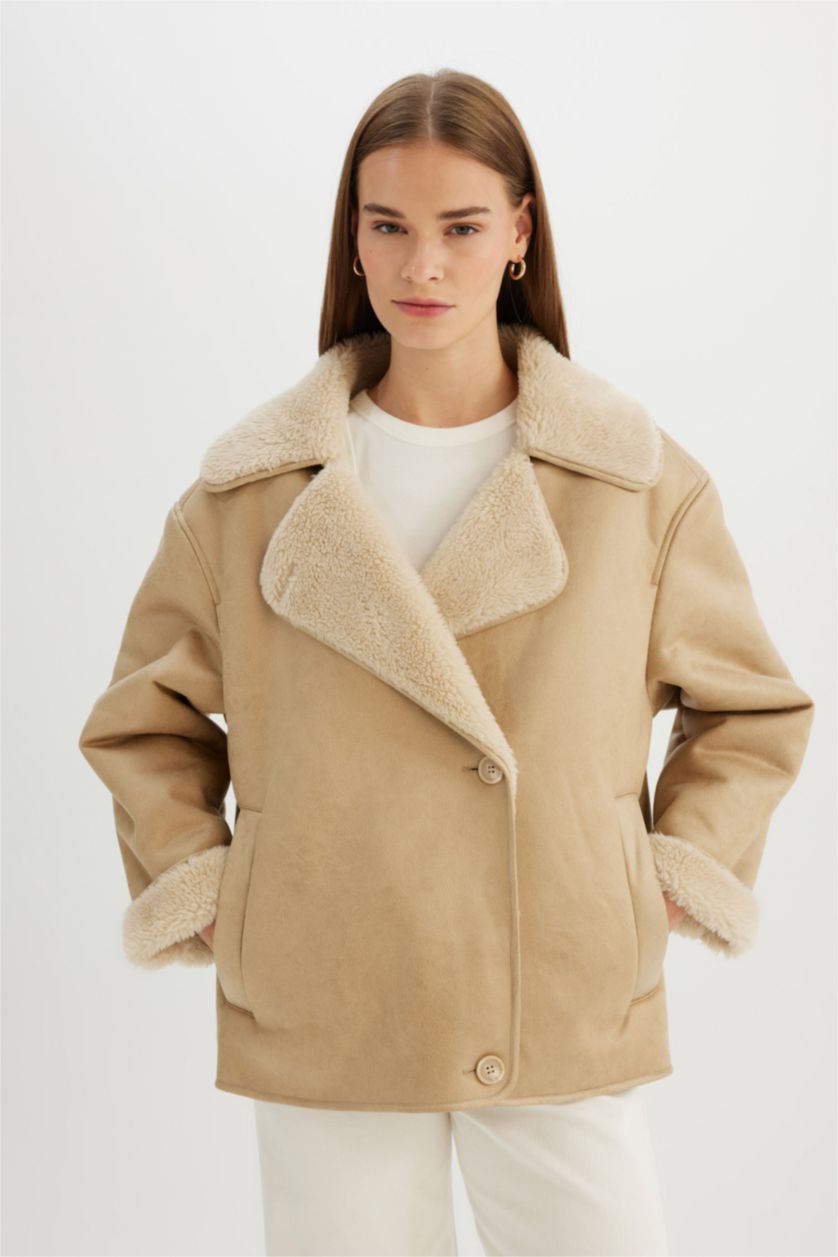 WOMAN Ecru Zipper Faux Leather Jacket