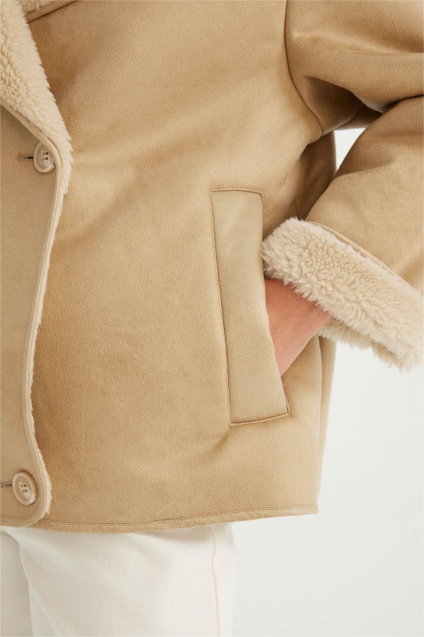 WOMAN Ecru Zipper Faux Leather Jacket
