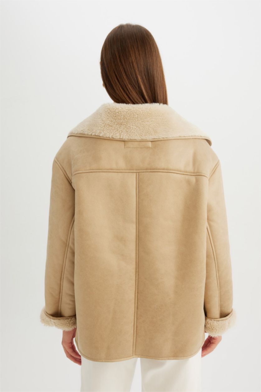 WOMAN Ecru Zipper Faux Leather Jacket