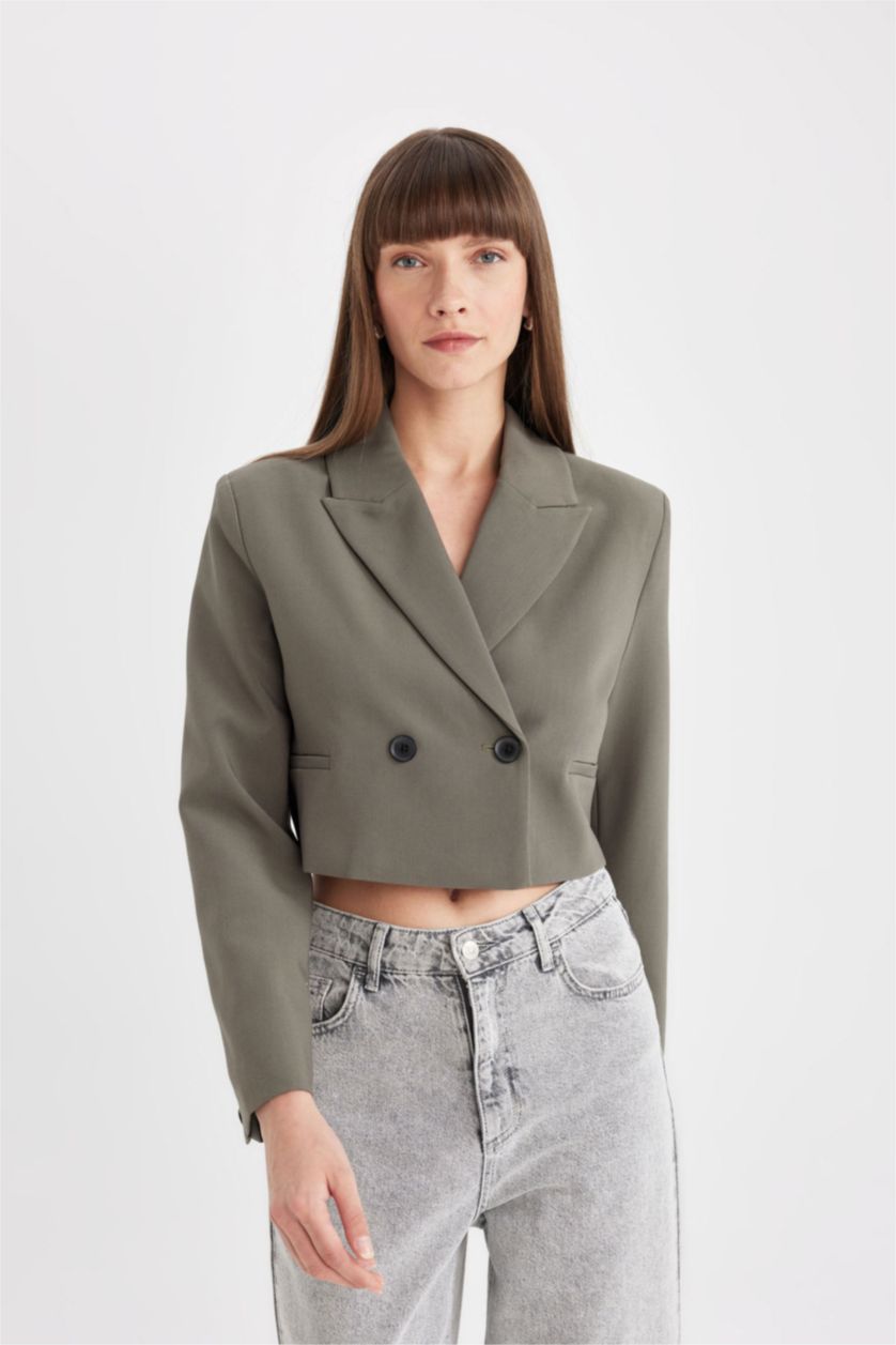 Женщины Хаки Блейзер короткий для женщин