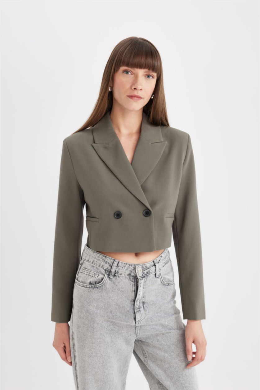 Женщины Хаки Блейзер короткий для женщин