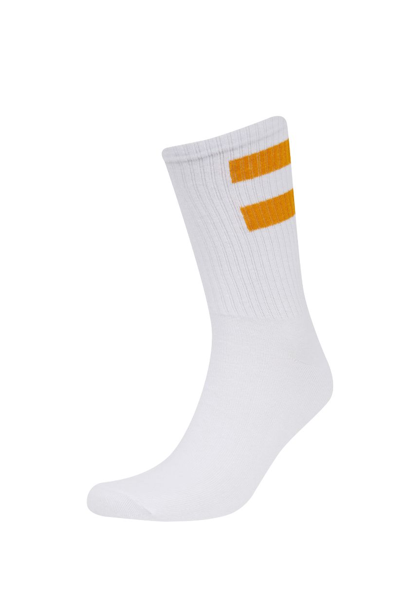 MAN White Comfortable Elastic 5 Piece Cotton Long Socks