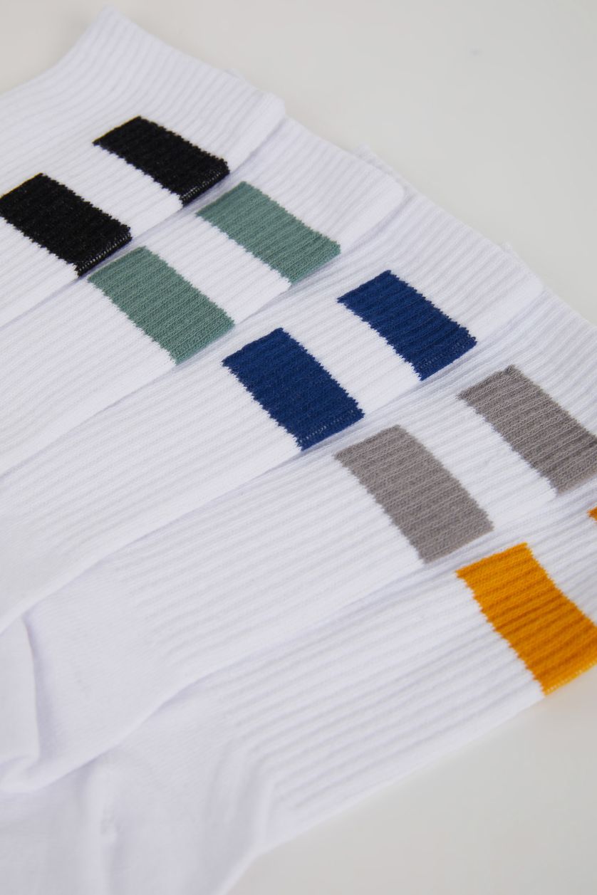 MAN White Comfortable Elastic 5 Piece Cotton Long Socks