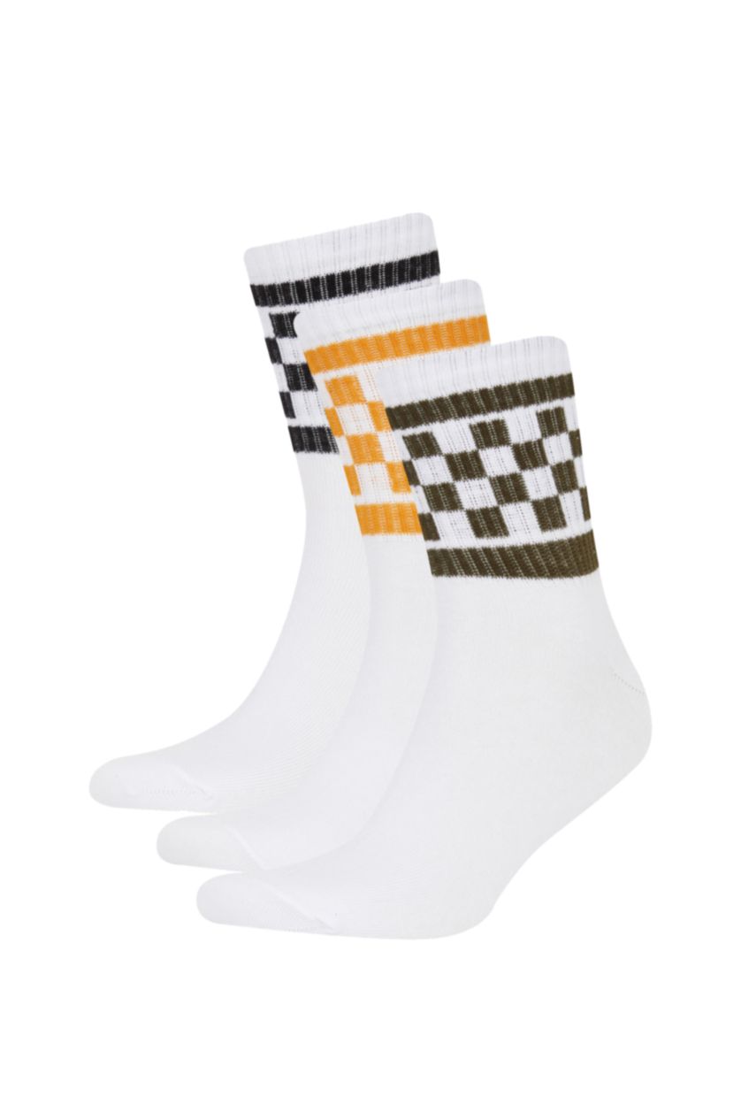 Erkek Beyaz Erkek Rahat Lastikli 3'lü Pamuklu Soket Çorap