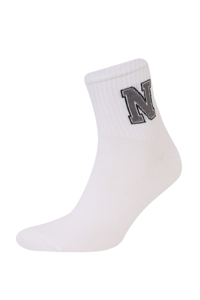 Erkek Beyaz Erkek Rahat Lastikli 3'lü Pamuklu Soket Çorap